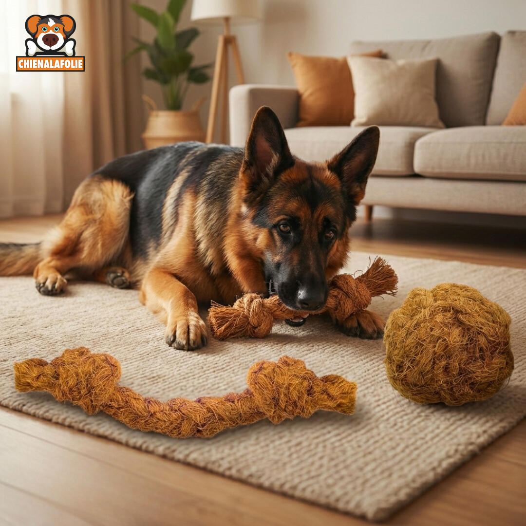 Large_german_shepherd_dog_lying_with_coconut_rope_and_ball_duo_Chienalafolie Large_german_shepherd_dog_lying_with_coconut_rope_and_ball_duo_Chienalafolie